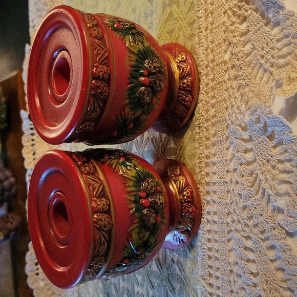 Pair Christmas candle holders - Picture 1 of 4